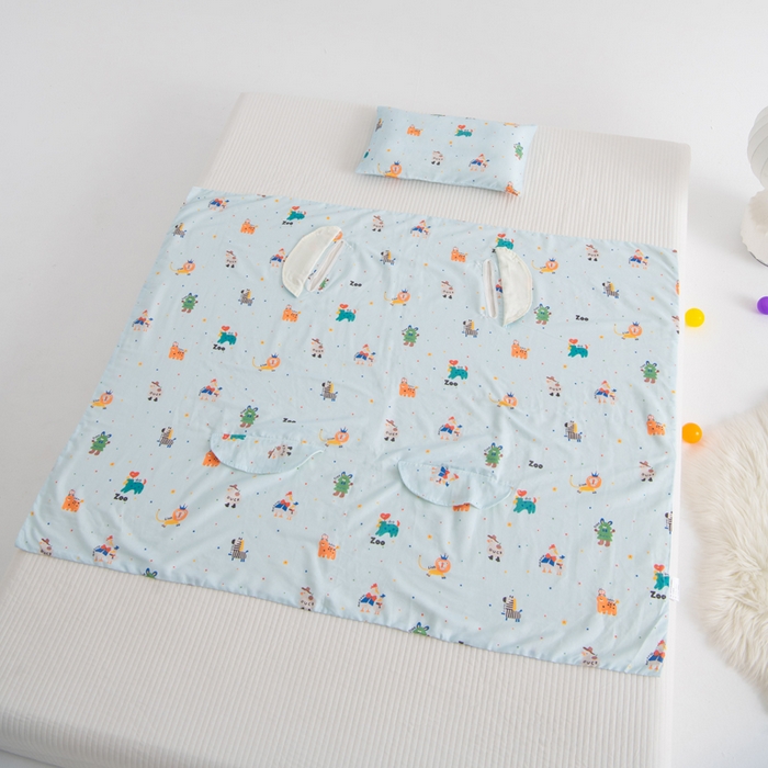 91家纺网 家纺一手货源 找家纺 嗨皮宝贝 2025新款A类全棉纱布睡袋婴儿薄款夏季宝宝儿童春秋防踢被神器四季通用护肚 HAPPY王国-蓝