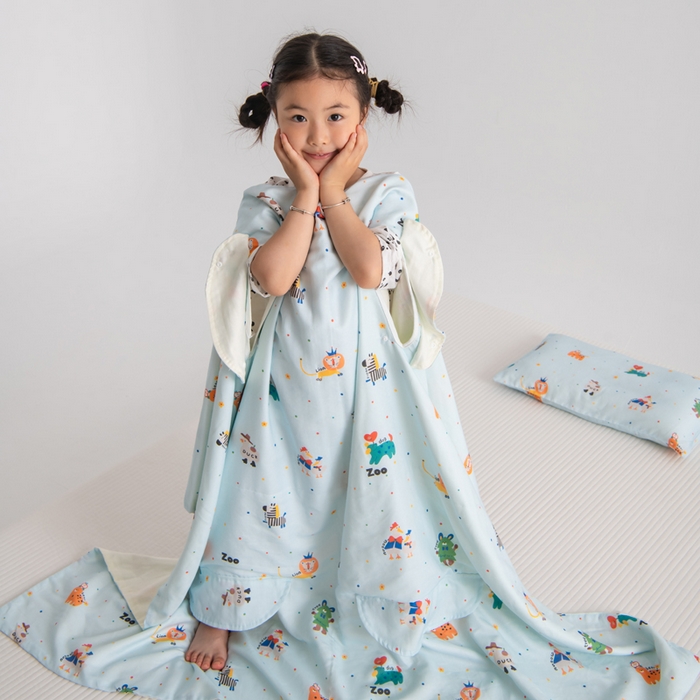 91家纺网 家纺一手货源 找家纺 嗨皮宝贝 2025新款A类全棉纱布睡袋婴儿薄款夏季宝宝儿童春秋防踢被神器四季通用护肚 HAPPY王国-蓝