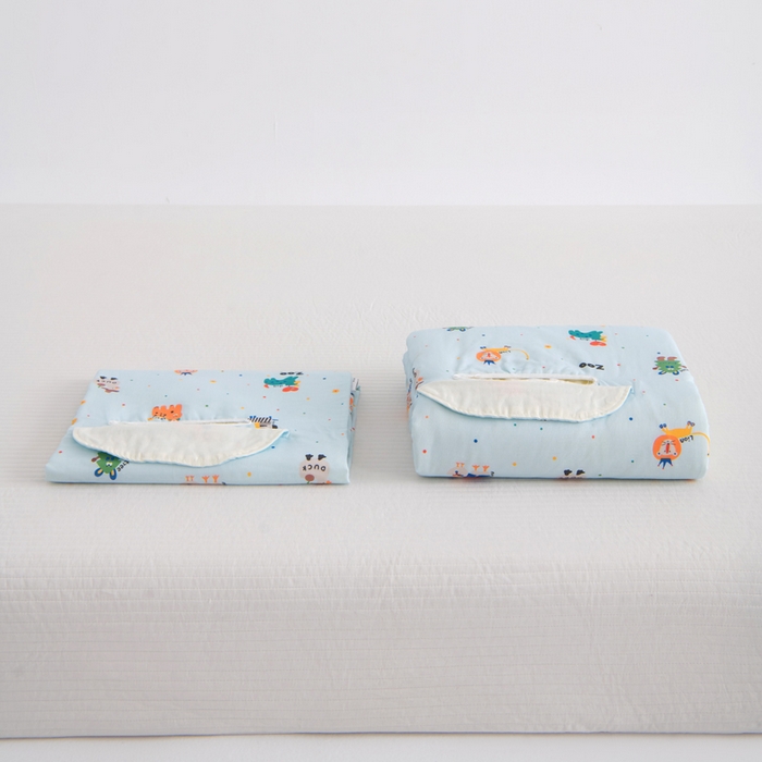 91家纺网 家纺一手货源 找家纺 嗨皮宝贝 2025新款A类全棉纱布睡袋婴儿薄款夏季宝宝儿童春秋防踢被神器四季通用护肚 HAPPY王国-蓝