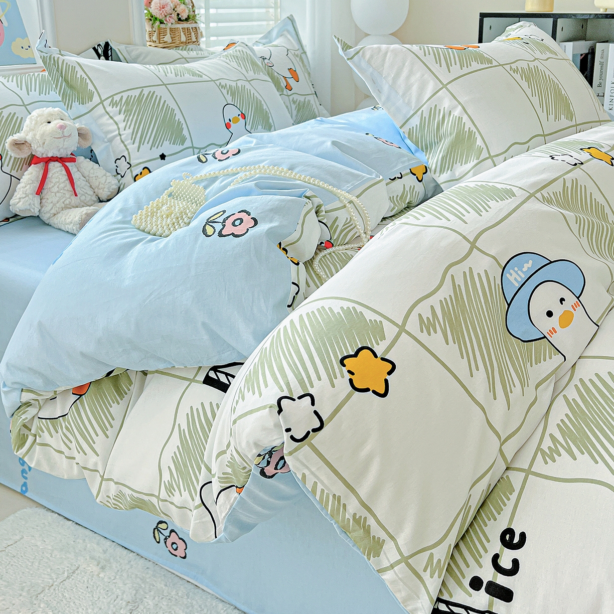 91家纺网 家纺一手货源 找家纺 恩泽2025全棉印花四件套 可爱鸭