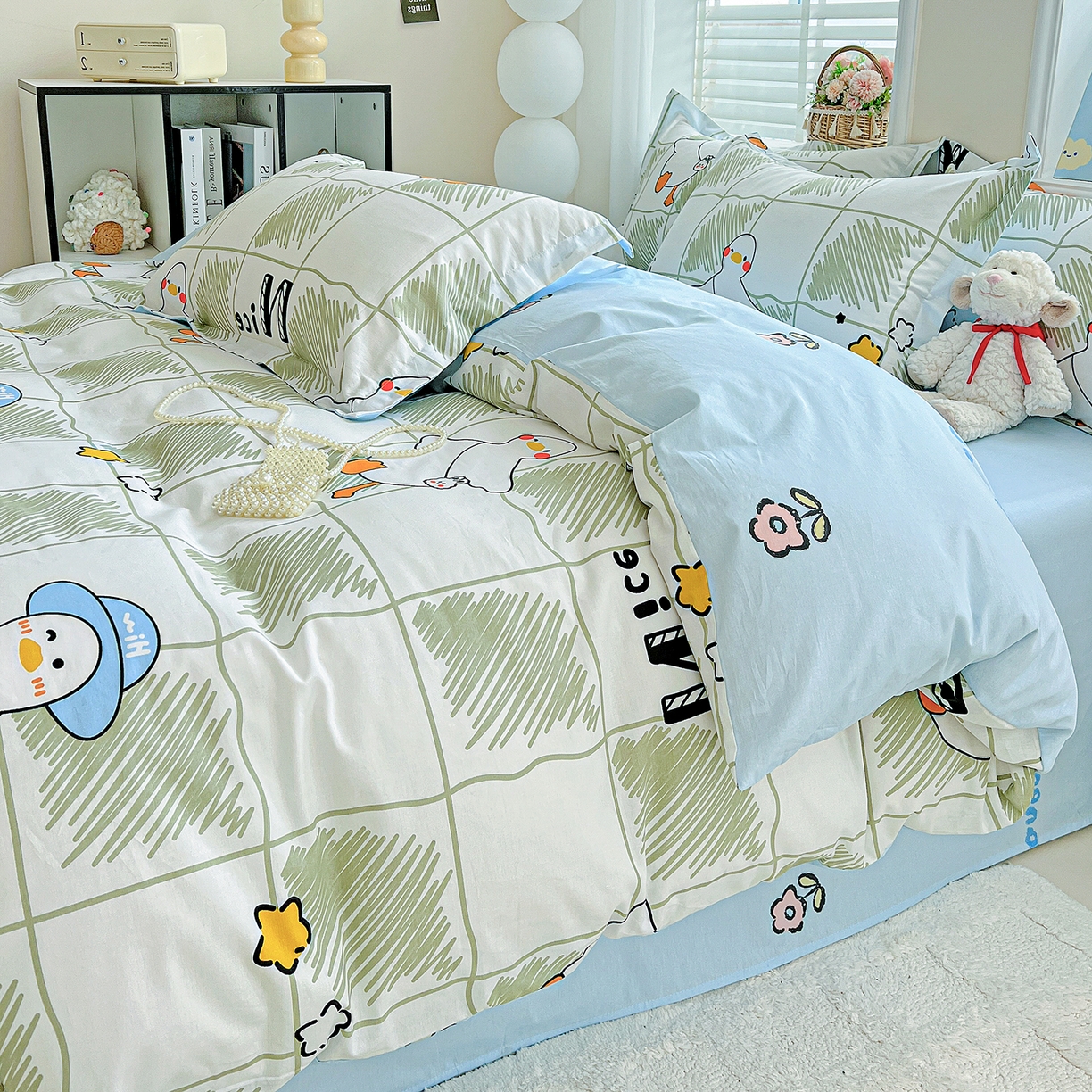 91家纺网 家纺一手货源 找家纺 恩泽2025全棉印花四件套 可爱鸭