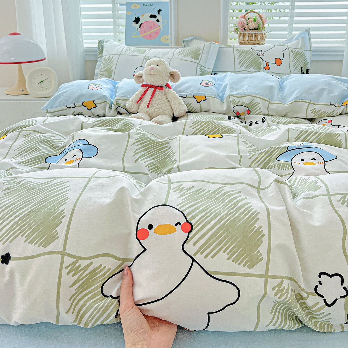 91家纺网 家纺一手货源 找家纺 恩泽2025全棉印花四件套 可爱鸭