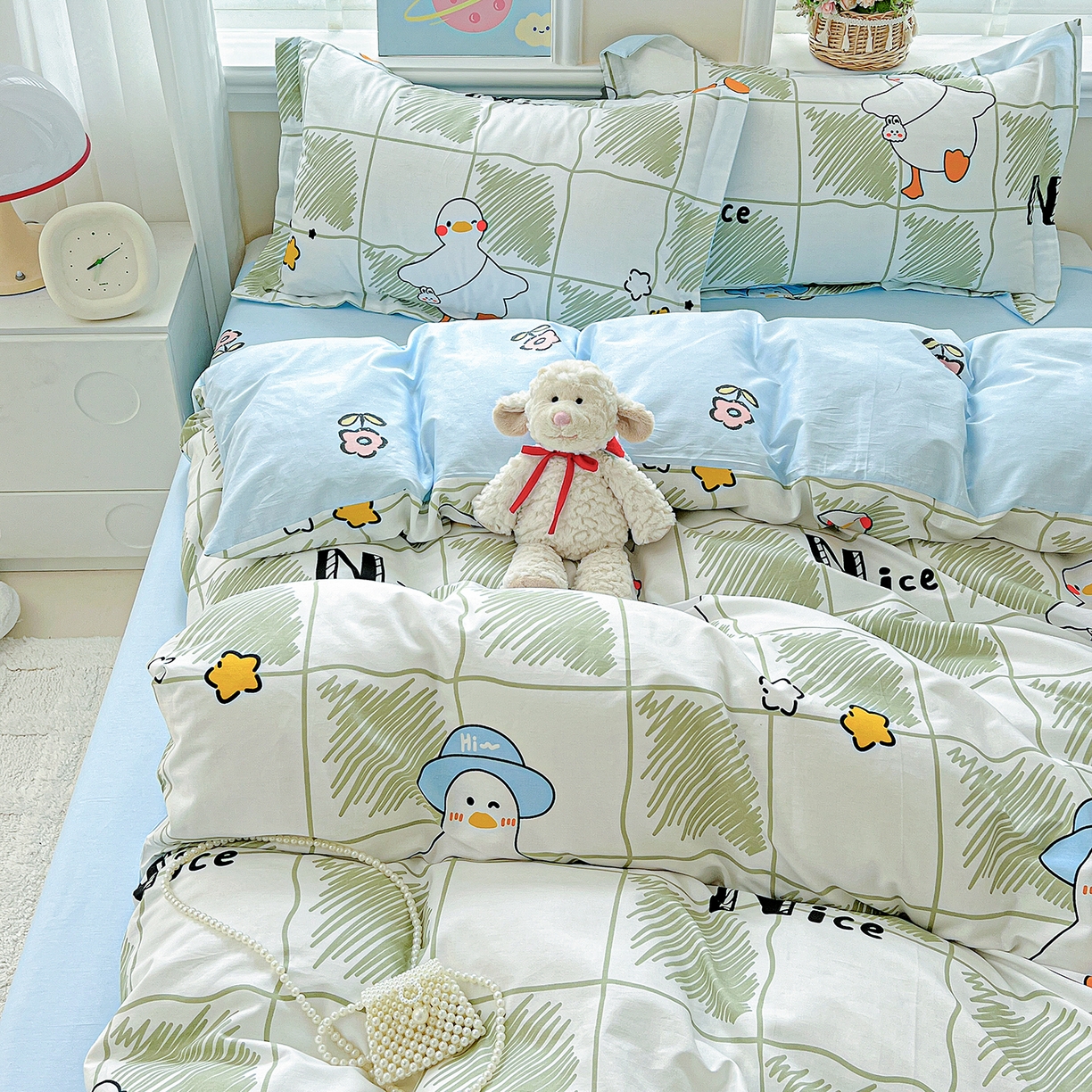 91家纺网 家纺一手货源 找家纺 恩泽2025全棉印花四件套 可爱鸭