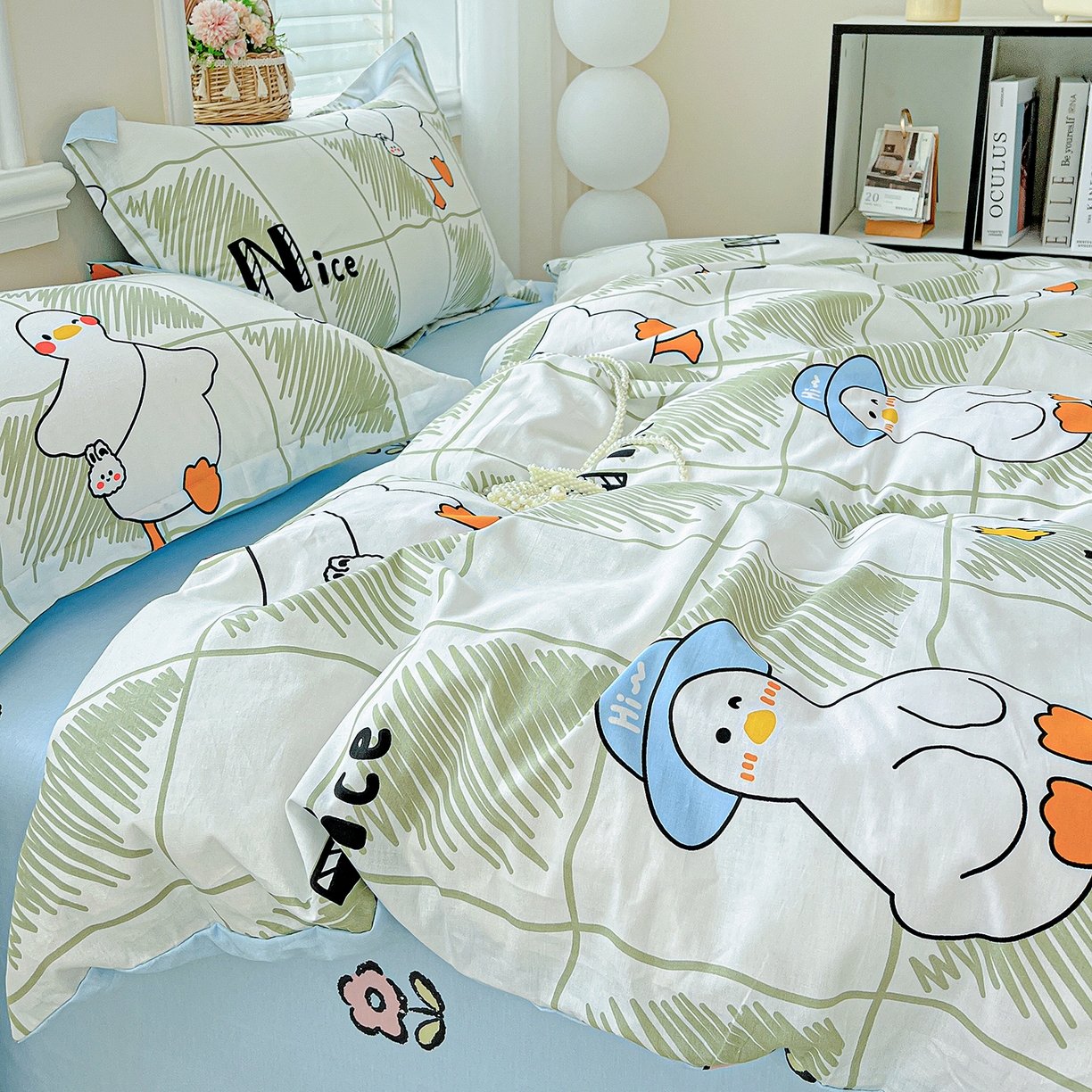 91家纺网 家纺一手货源 找家纺 恩泽2025全棉印花四件套 可爱鸭