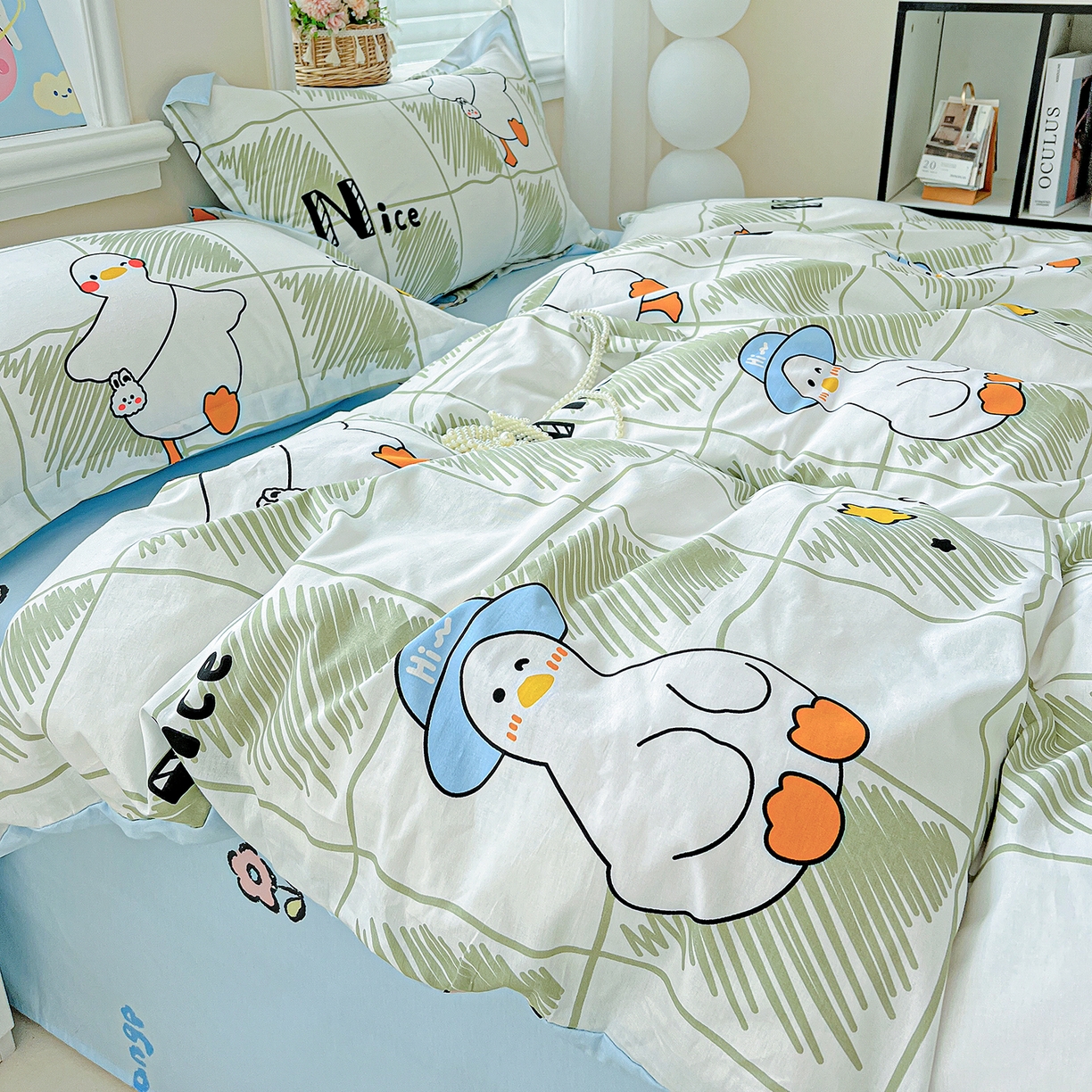 91家纺网 家纺一手货源 找家纺 恩泽2025全棉印花四件套 可爱鸭