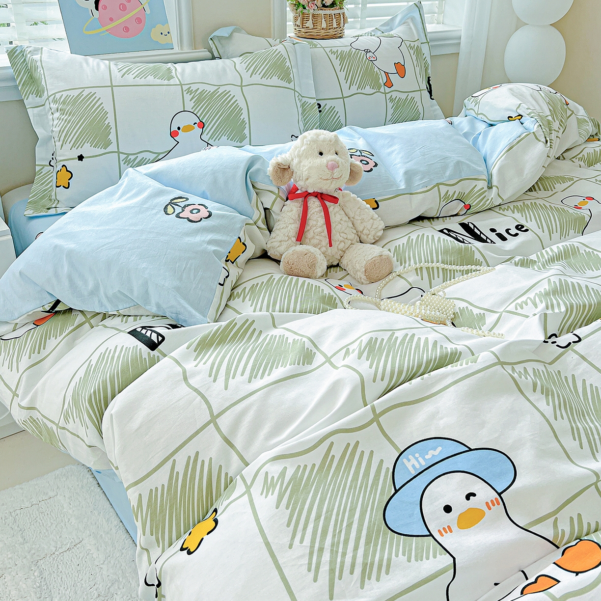 91家纺网 家纺一手货源 找家纺 恩泽2025全棉印花四件套 可爱鸭