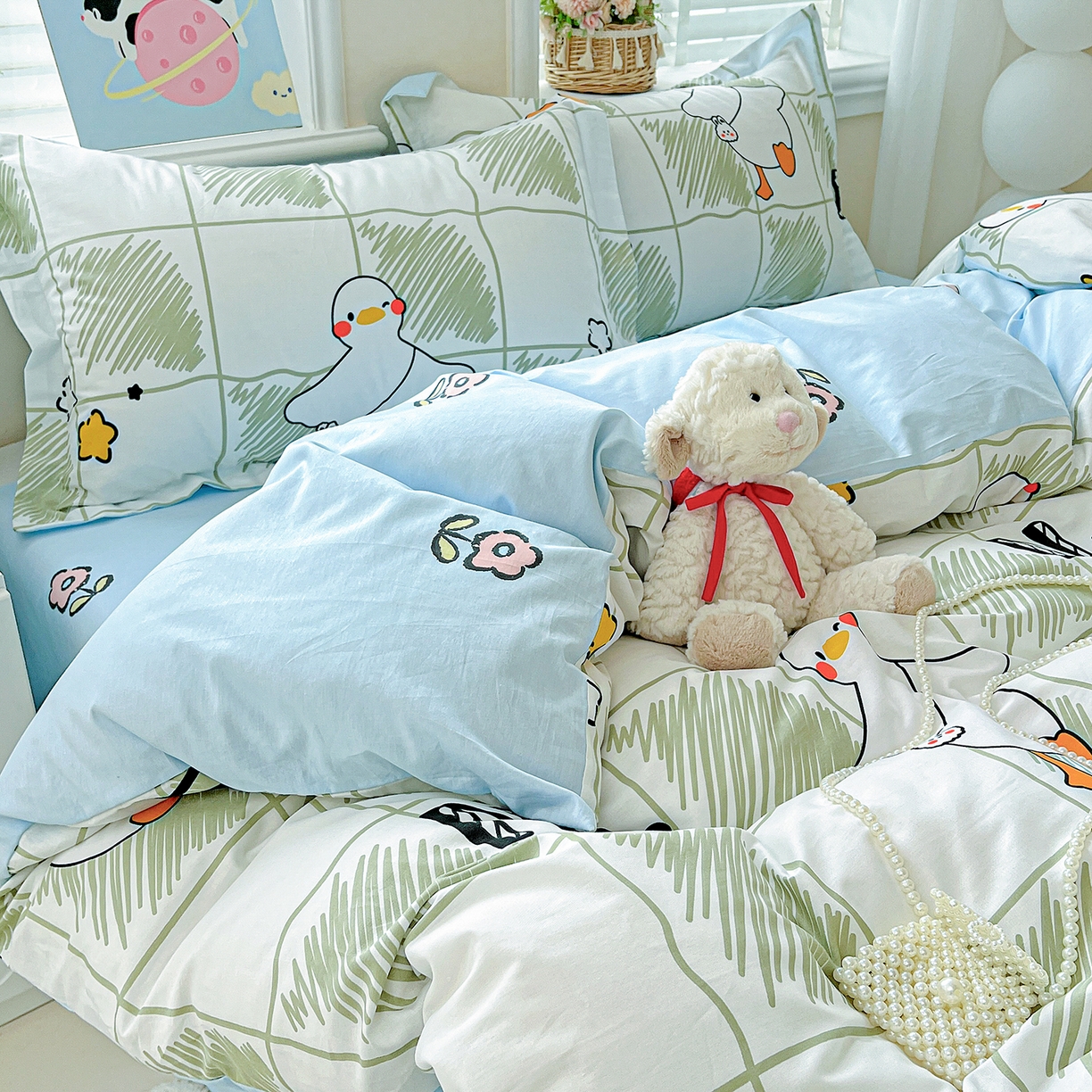 91家纺网 家纺一手货源 找家纺 恩泽2025全棉印花四件套 可爱鸭