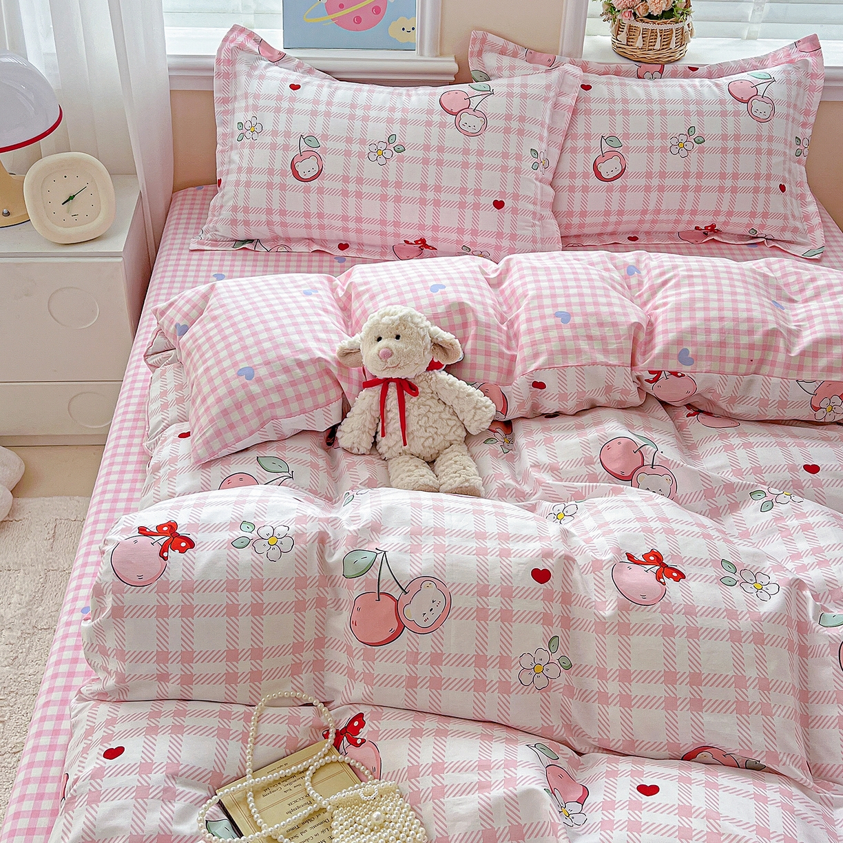 91家纺网 家纺一手货源 找家纺 恩泽2025全棉印花四件套 荔枝小熊