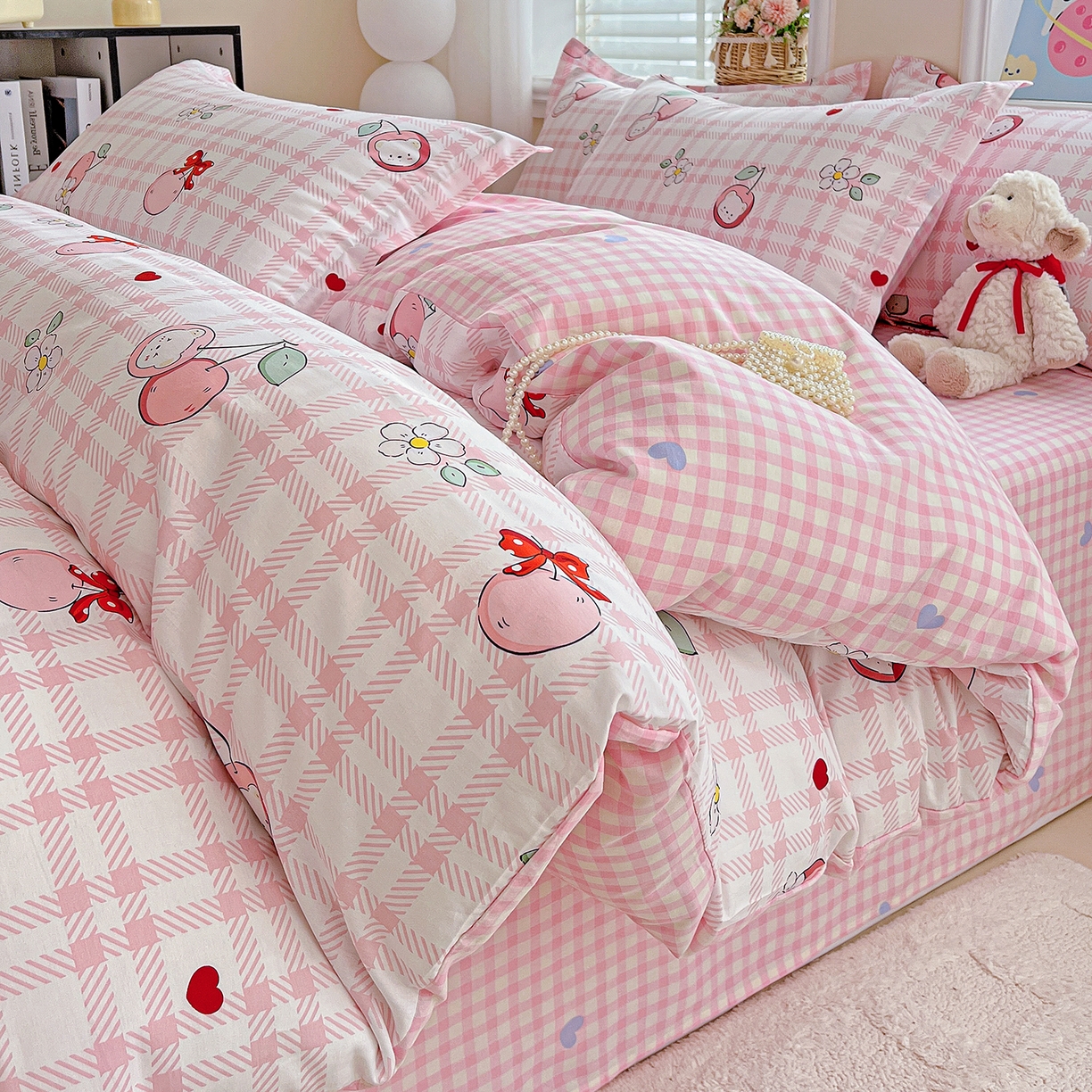 恩泽2025全棉印花四件套 荔枝小熊