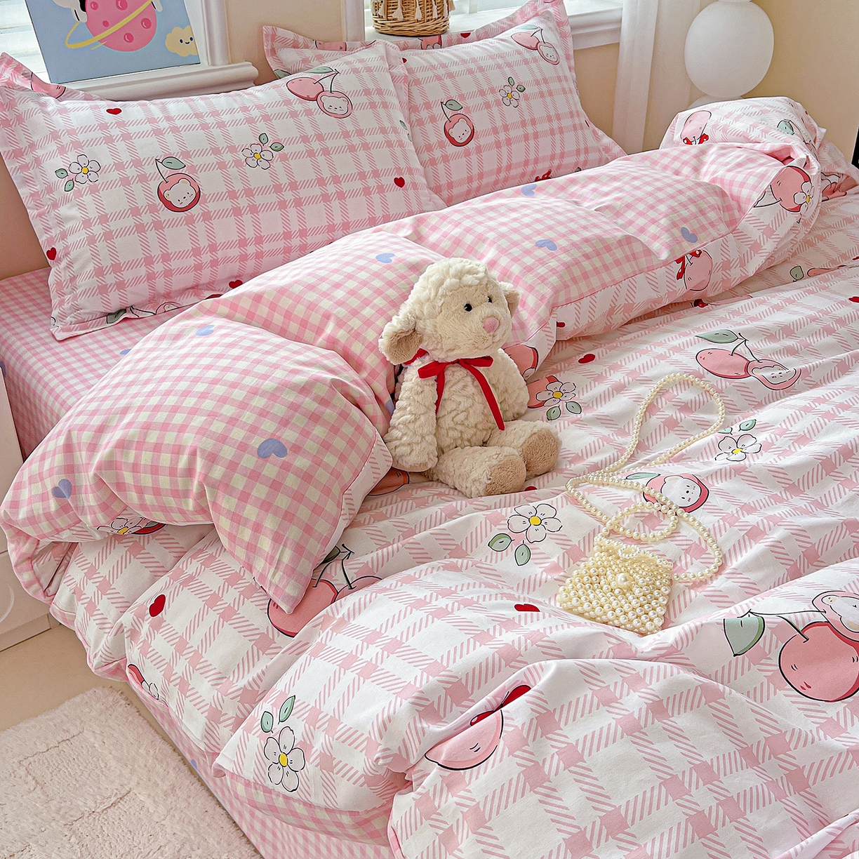 91家纺网 家纺一手货源 找家纺 恩泽2025全棉印花四件套 荔枝小熊