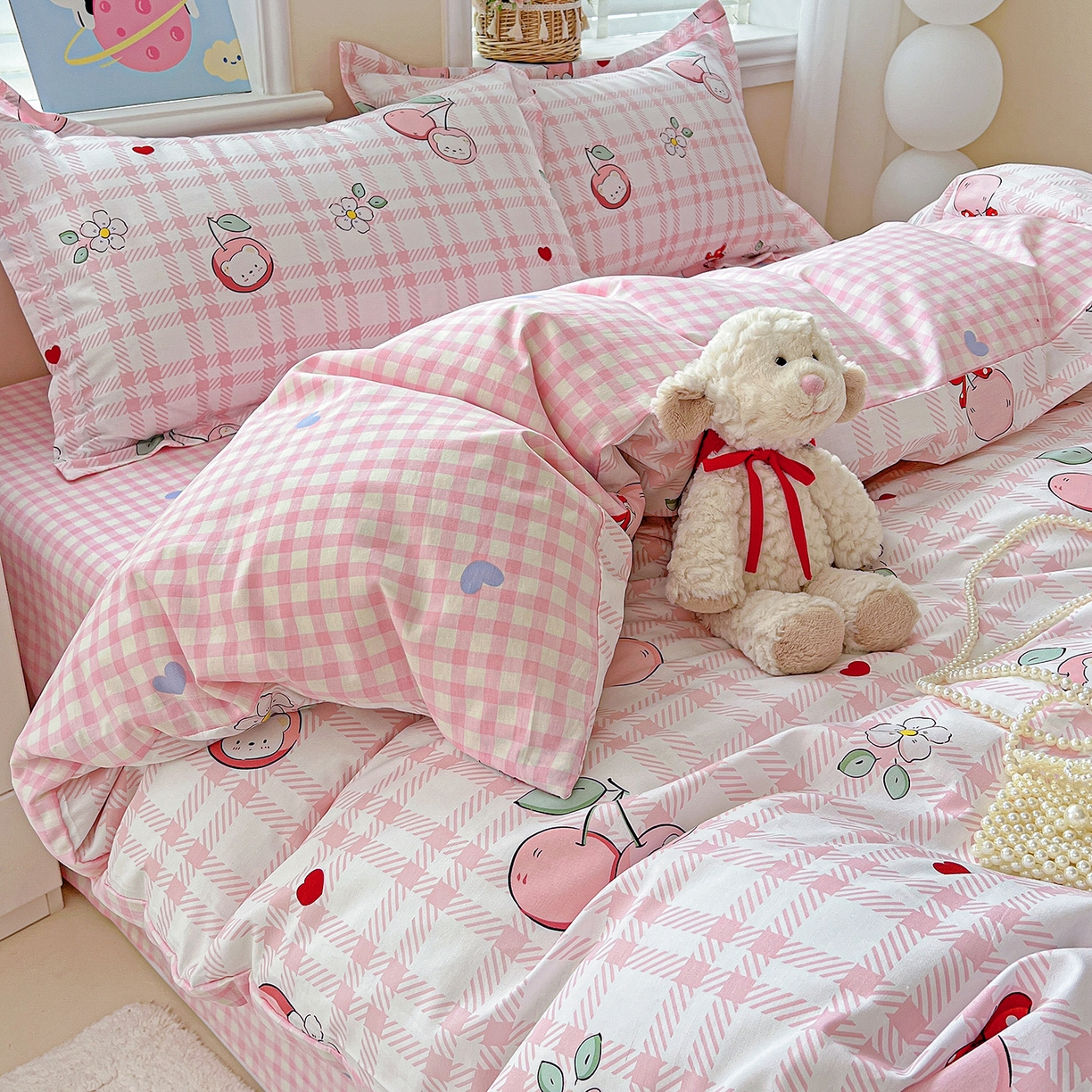 91家纺网 家纺一手货源 找家纺 恩泽2025全棉印花四件套 荔枝小熊