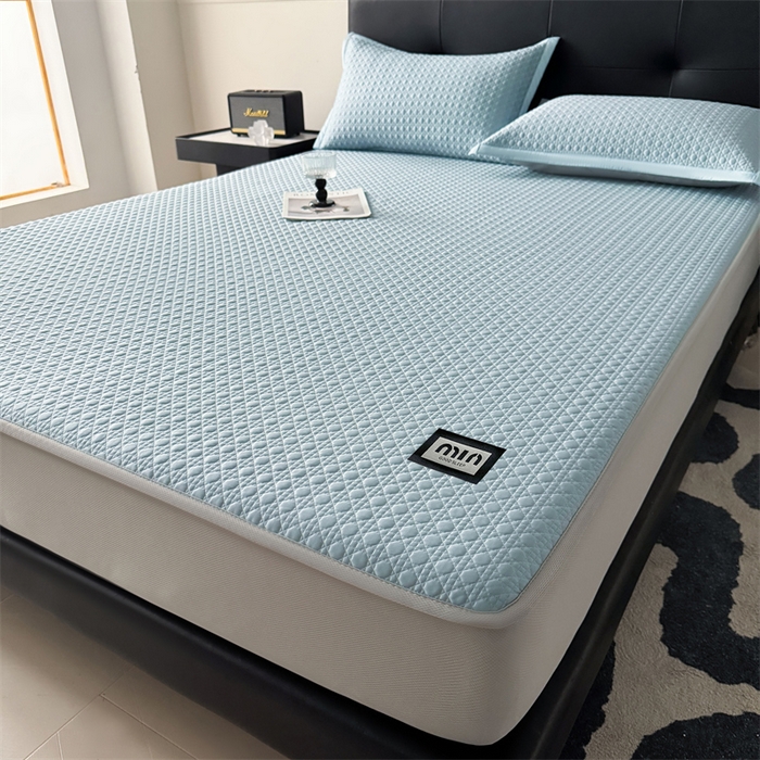 91家纺网 家纺一手货源 找家纺 耐思家纺 2025新款MIN豆豆凉席空调席系列-床笠款 MIN冰豆豆-冰晶蓝-床笠款