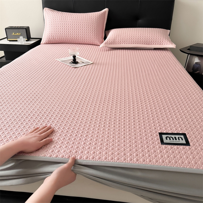 91家纺网 家纺一手货源 找家纺 耐思家纺 2025新款MIN豆豆凉席空调席系列-床笠款 MIN冰豆豆-豆沙粉-床笠款