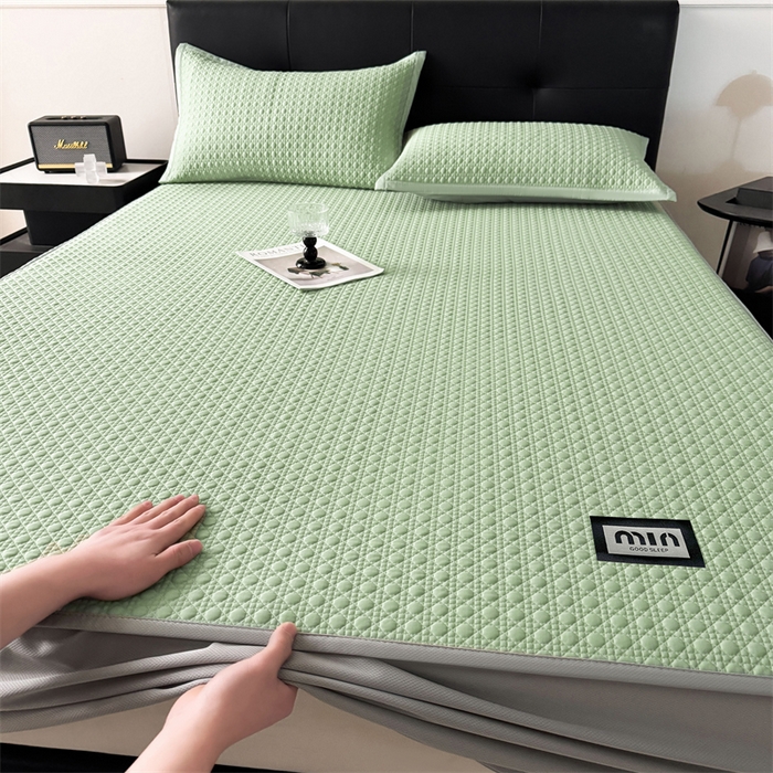 91家纺网 家纺一手货源 找家纺 耐思家纺 2025新款MIN豆豆凉席空调席系列-床笠款 MIN冰豆豆-月光绿-床笠款