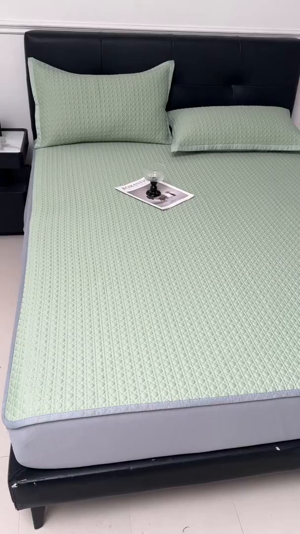 91家纺网 家纺一手货源 找家纺 耐思家纺 2025新款MIN豆豆凉席空调席系列-床笠款 MIN冰豆豆-月光绿-床笠款