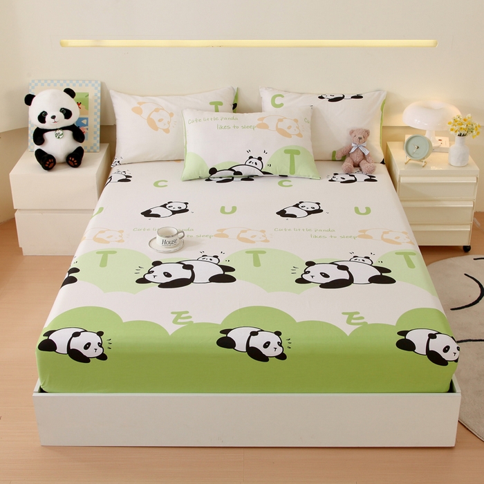 金鑫汇家纺 2025新款13070全棉好卖花型套件系列-单床笠 可爱熊猫