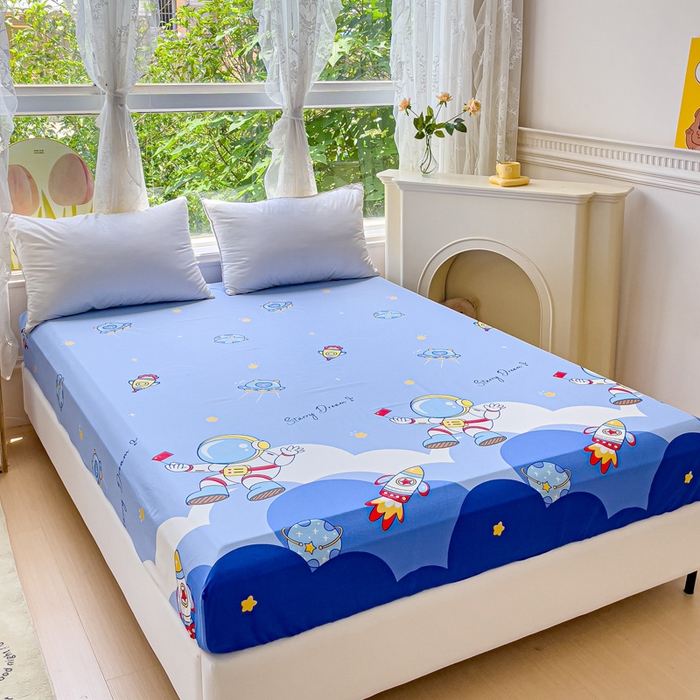 91家纺网 家纺一手货源 找家纺 金鑫汇家纺 2025新款13070全棉好卖花型套件系列-单床笠 翱翔太空