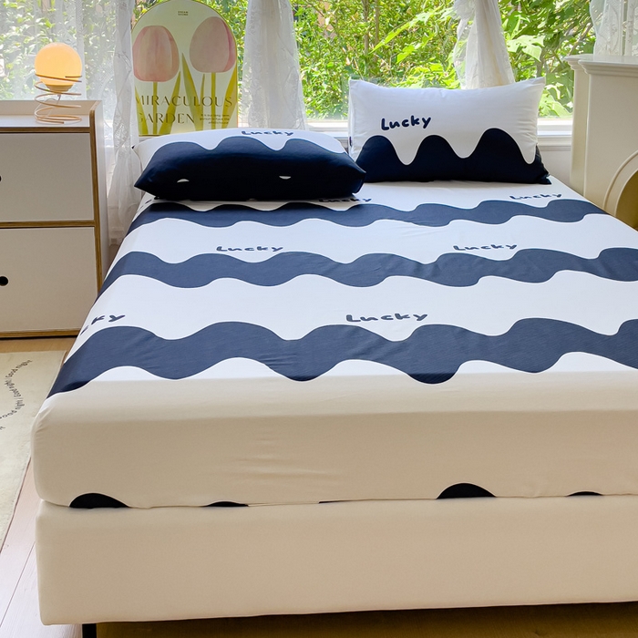 91家纺网 家纺一手货源 找家纺 金鑫汇家纺 2025新款13070全棉好卖花型套件系列-单床笠 波浪世界