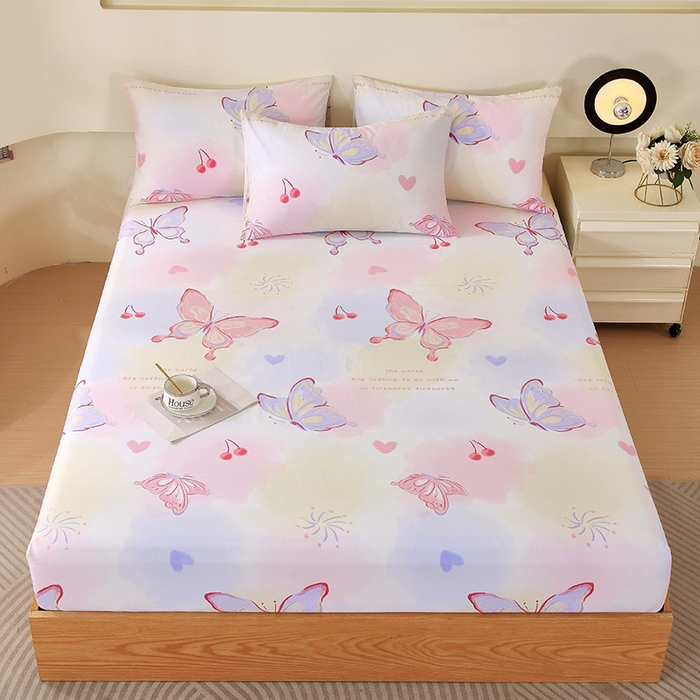 91家纺网 家纺一手货源 找家纺 金鑫汇家纺 2025新款13070全棉好卖花型套件系列-单床笠 彩蝶飞舞