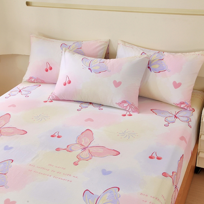 91家纺网 家纺一手货源 找家纺 金鑫汇家纺 2025新款13070全棉好卖花型套件系列-单床笠 彩蝶飞舞