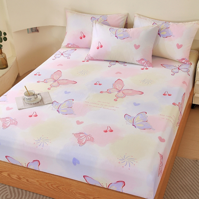 91家纺网 家纺一手货源 找家纺 金鑫汇家纺 2025新款13070全棉好卖花型套件系列-单床笠 彩蝶飞舞