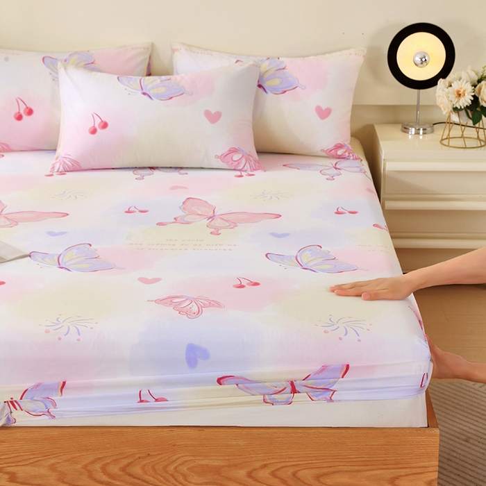 91家纺网 家纺一手货源 找家纺 金鑫汇家纺 2025新款13070全棉好卖花型套件系列-单床笠 彩蝶飞舞