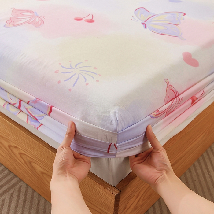 91家纺网 家纺一手货源 找家纺 金鑫汇家纺 2025新款13070全棉好卖花型套件系列-单床笠 彩蝶飞舞