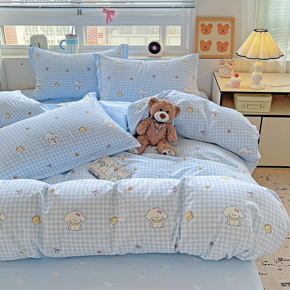 91家纺网 家纺一手货源 找家纺 恩泽2025全棉印花四件套 面包小狗