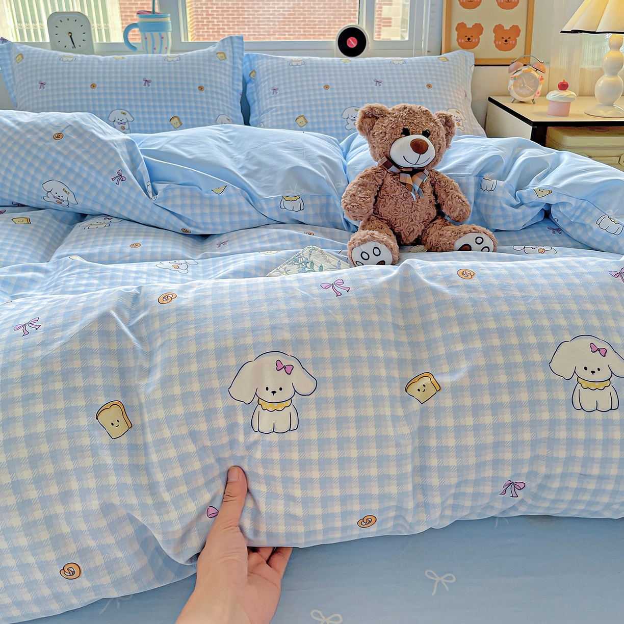 91家纺网 家纺一手货源 找家纺 恩泽2025全棉印花四件套 面包小狗