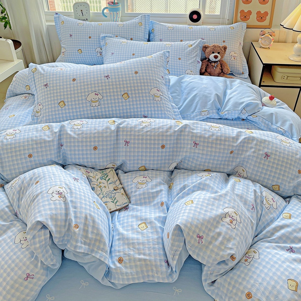 91家纺网 家纺一手货源 找家纺 恩泽2025全棉印花四件套 面包小狗