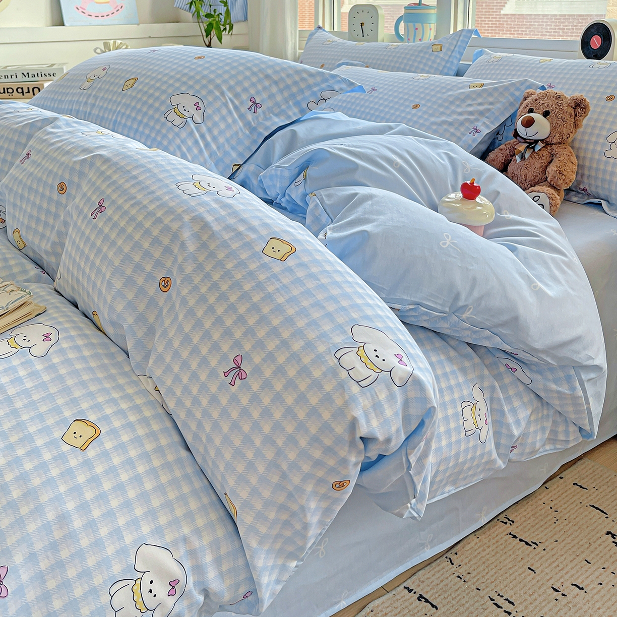 恩泽2025全棉印花四件套 面包小狗