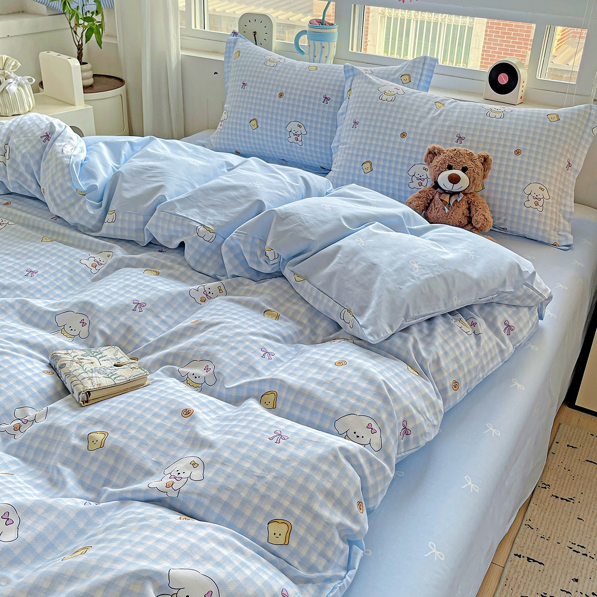 91家纺网 家纺一手货源 找家纺 恩泽2025全棉印花四件套 面包小狗