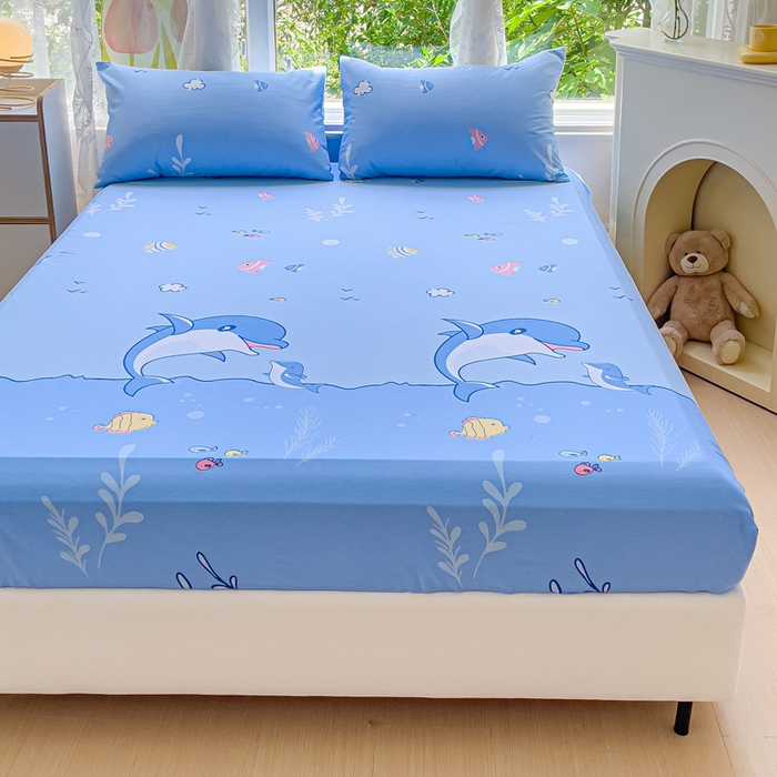 91家纺网 家纺一手货源 找家纺 金鑫汇家纺 2025新款13070全棉好卖花型套件系列-单床笠 海洋世界