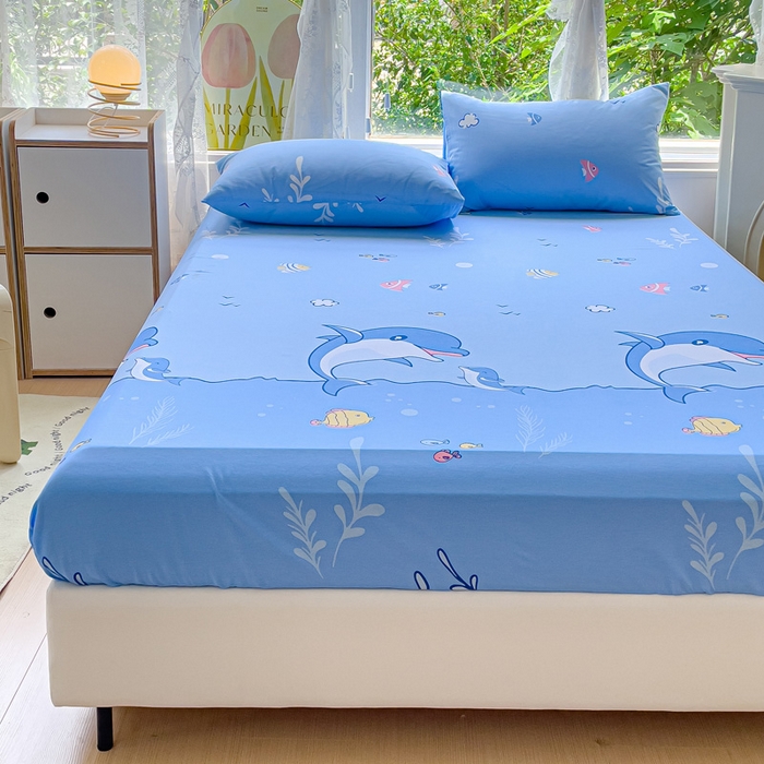 91家纺网 家纺一手货源 找家纺 金鑫汇家纺 2025新款13070全棉好卖花型套件系列-单床笠 海洋世界