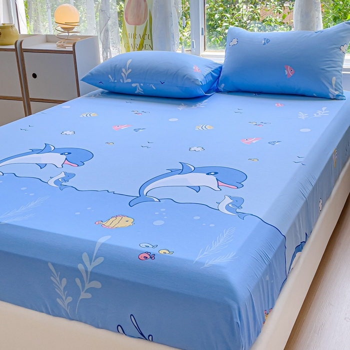 91家纺网 家纺一手货源 找家纺 金鑫汇家纺 2025新款13070全棉好卖花型套件系列-单床笠 海洋世界