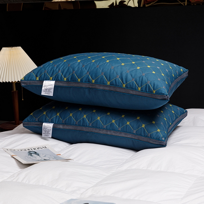 雅晨枕芯 2025新款满天星透气绗绣羽丝绒枕芯枕头 满天星绗绣羽丝绒枕-蓝色 48x74低枕/只 600克