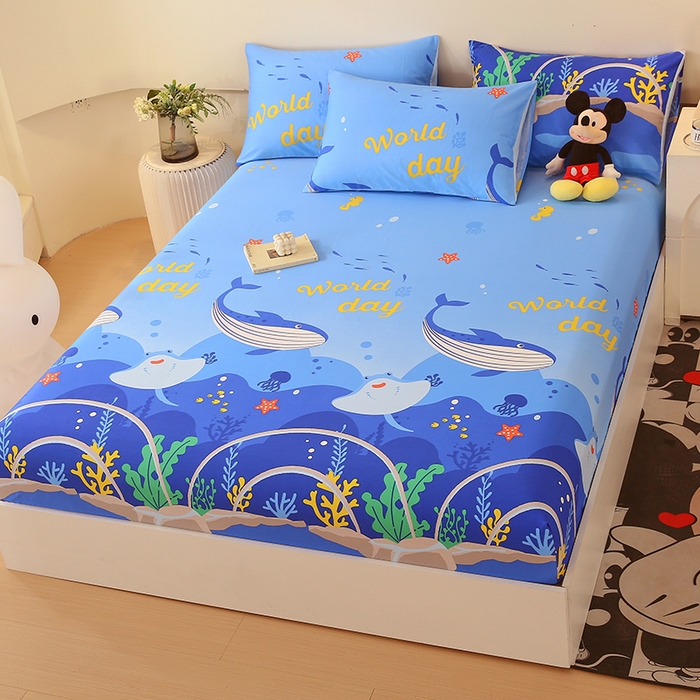 91家纺网 家纺一手货源 找家纺 金鑫汇家纺 2025新款13070全棉好卖花型套件系列-单床笠 海族馆