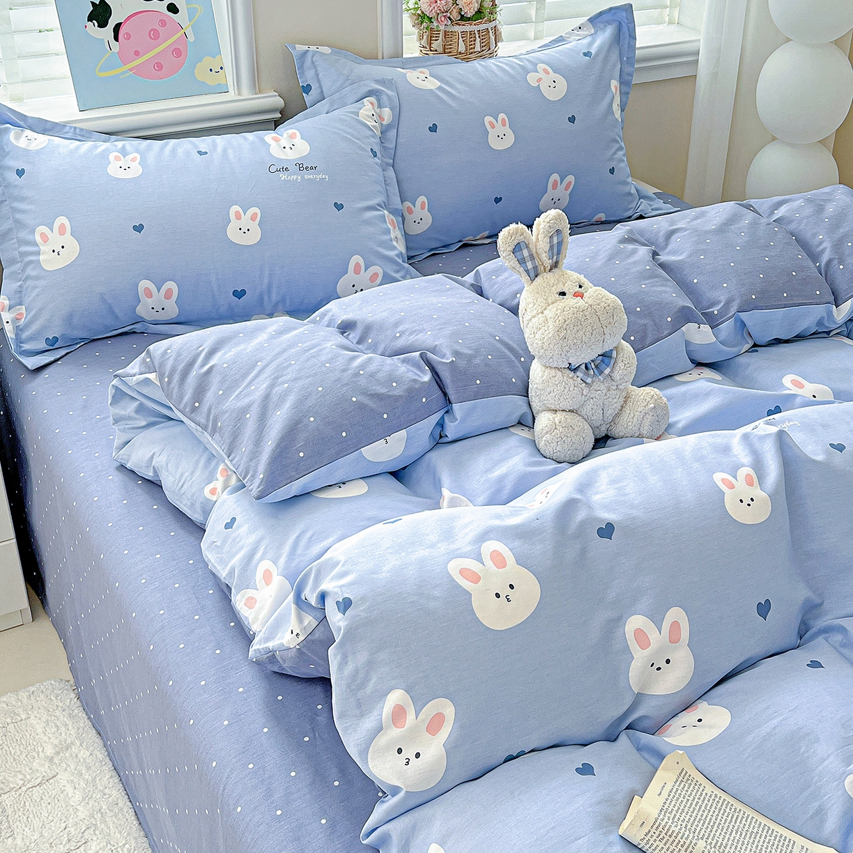 91家纺网 家纺一手货源 找家纺 恩泽2025全棉印花四件套 桃心小兔