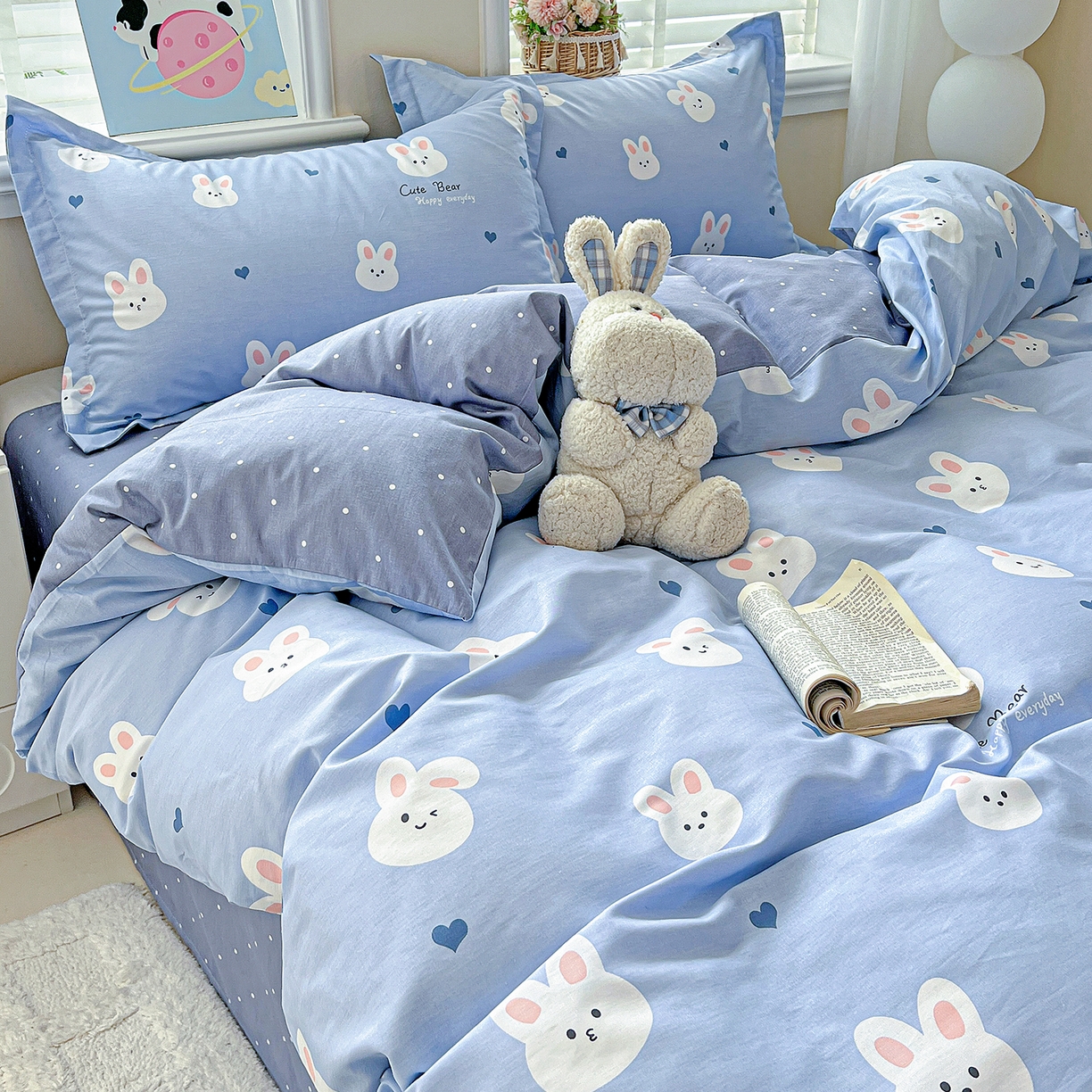 91家纺网 家纺一手货源 找家纺 恩泽2025全棉印花四件套 桃心小兔