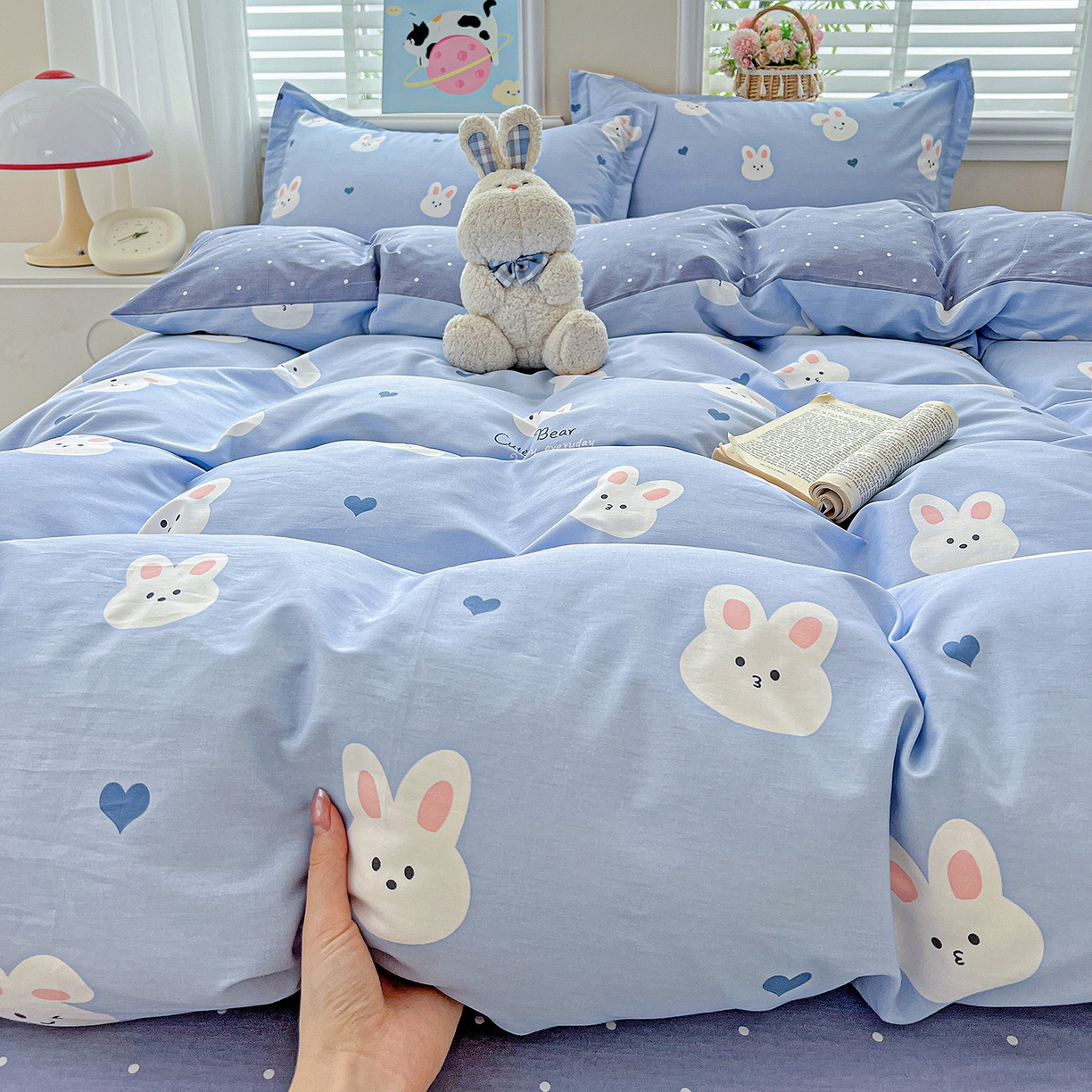 91家纺网 家纺一手货源 找家纺 恩泽2025全棉印花四件套 桃心小兔