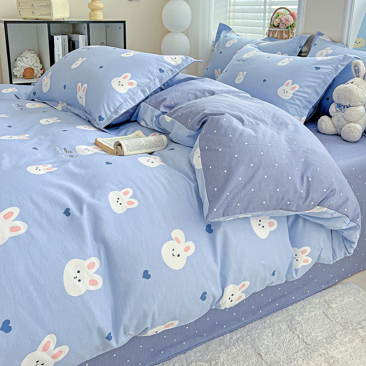 91家纺网 家纺一手货源 找家纺 恩泽2025全棉印花四件套 桃心小兔