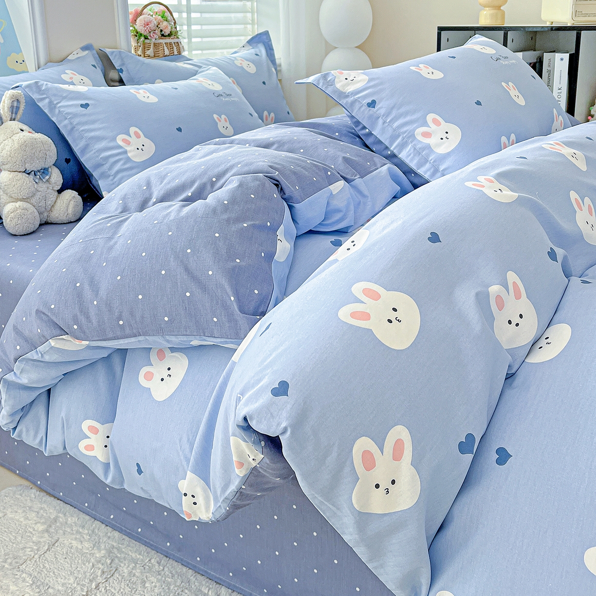 91家纺网 家纺一手货源 找家纺 恩泽2025全棉印花四件套 桃心小兔