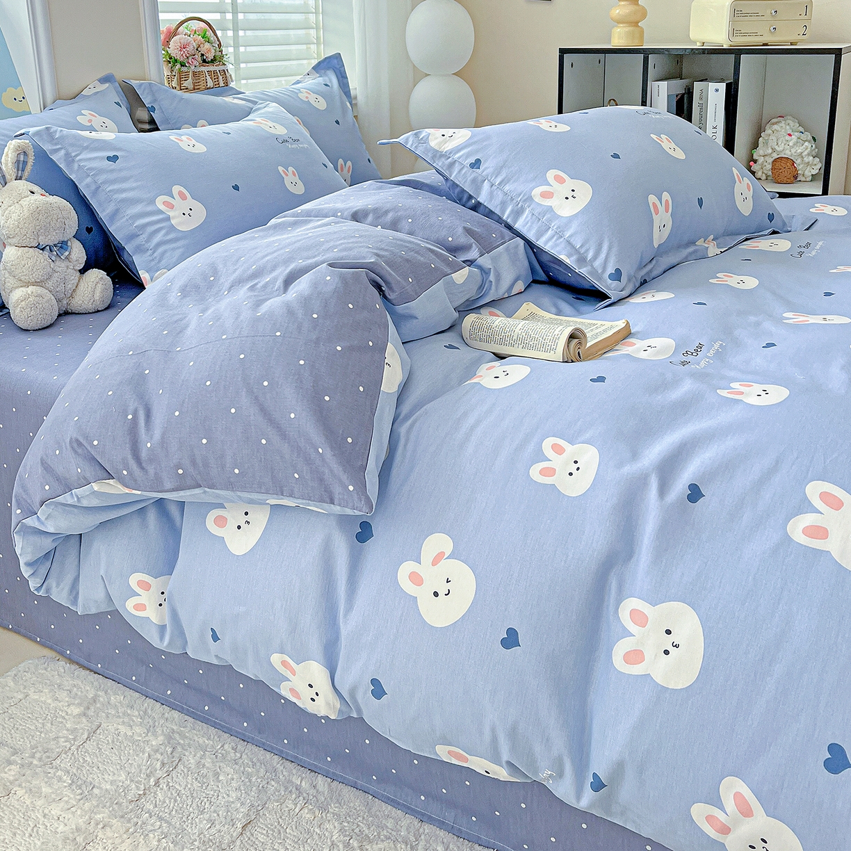 91家纺网 家纺一手货源 找家纺 恩泽2025全棉印花四件套 桃心小兔