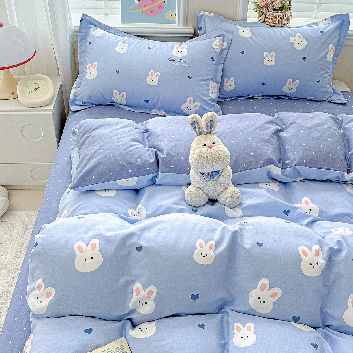 91家纺网 家纺一手货源 找家纺 恩泽2025全棉印花四件套 桃心小兔