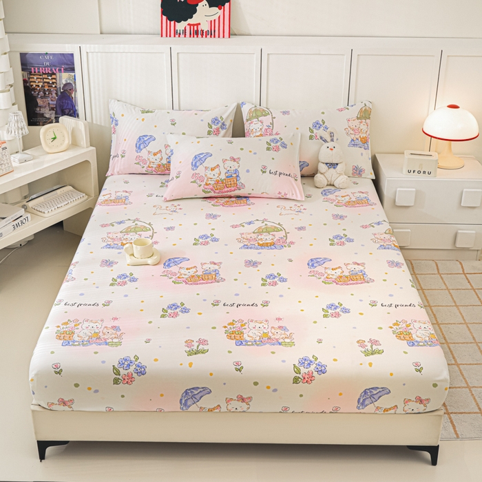 金鑫汇家纺 2025新款13070全棉好卖花型套件系列-单床笠 喵喵日记