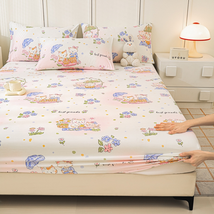 91家纺网 家纺一手货源 找家纺 金鑫汇家纺 2025新款13070全棉好卖花型套件系列-单床笠 喵喵日记