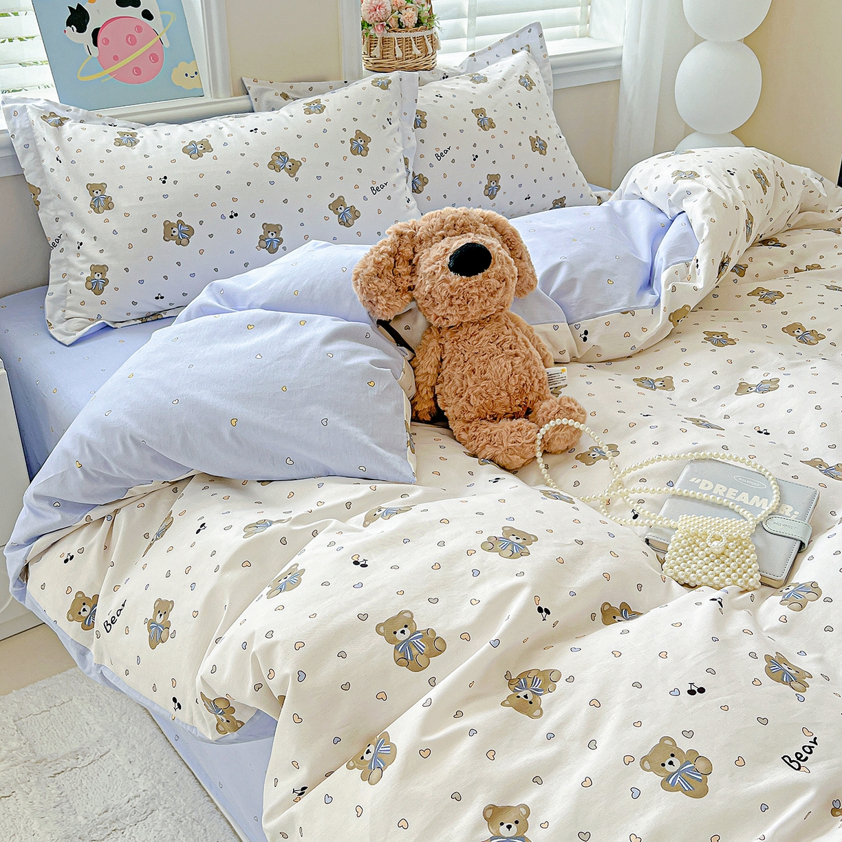 91家纺网 家纺一手货源 找家纺 恩泽2025全棉印花四件套 天使熊