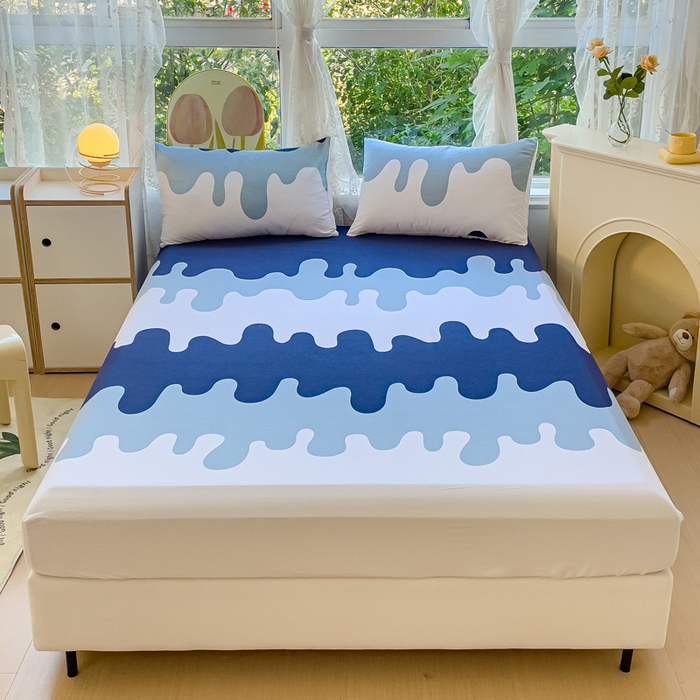 金鑫汇家纺 2025新款13070全棉好卖花型套件系列-单床笠 奶油蓝