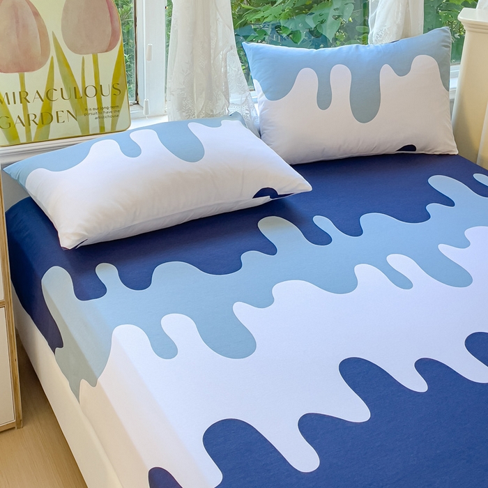 91家纺网 家纺一手货源 找家纺 金鑫汇家纺 2025新款13070全棉好卖花型套件系列-单床笠 奶油蓝