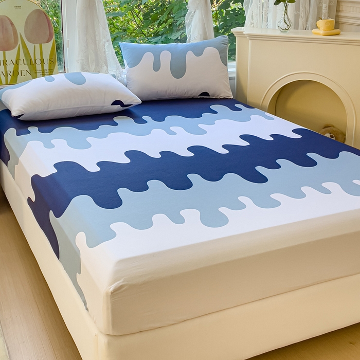 91家纺网 家纺一手货源 找家纺 金鑫汇家纺 2025新款13070全棉好卖花型套件系列-单床笠 奶油蓝